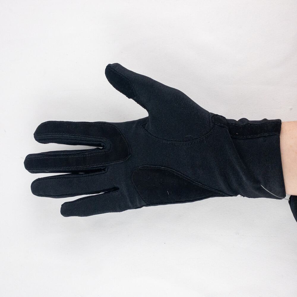 Totes Isotoner Black Leather Patch Nylon Gloves Womens Small 6